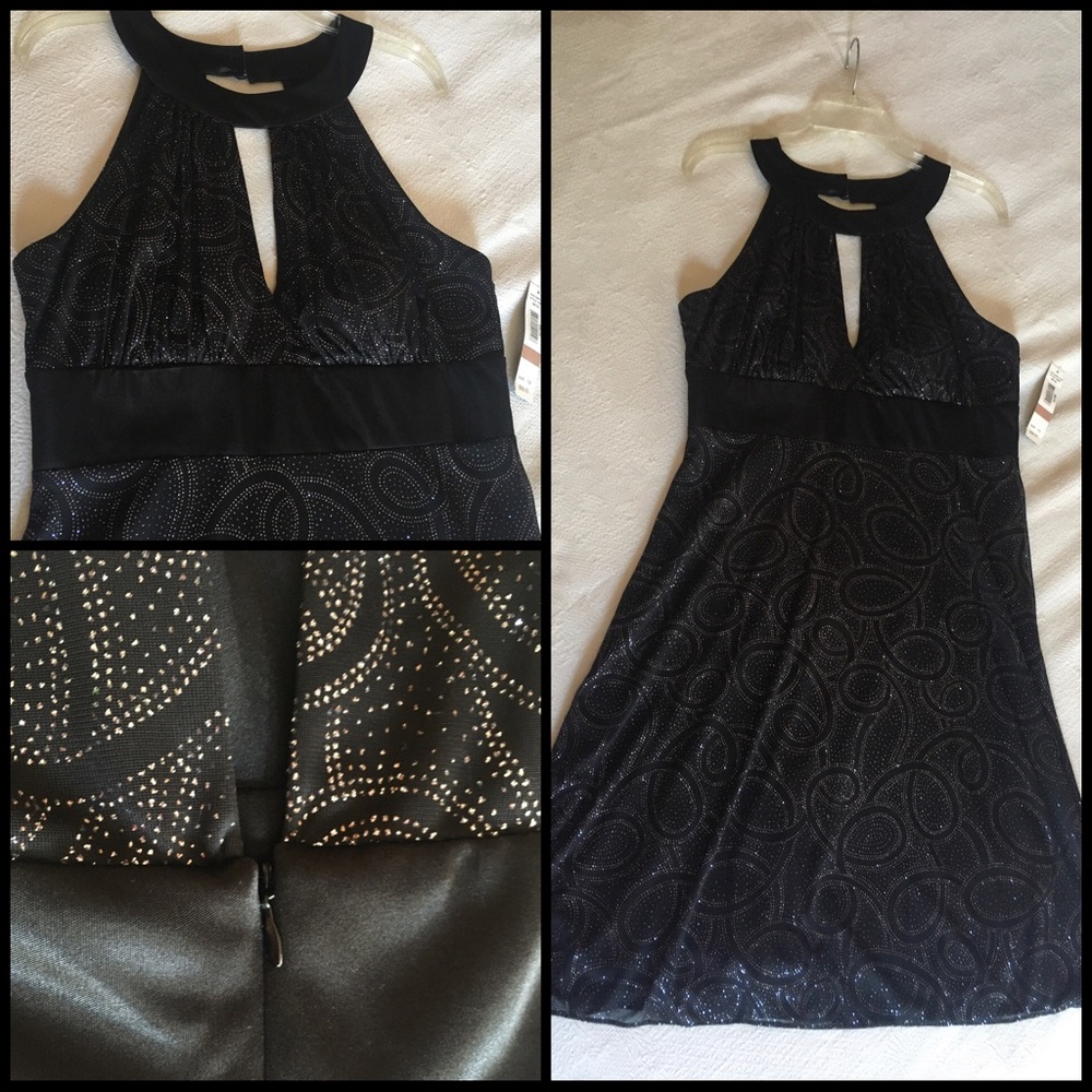 NWT-Black silver sparkles,just under the knee. empire waist, RM Richards design